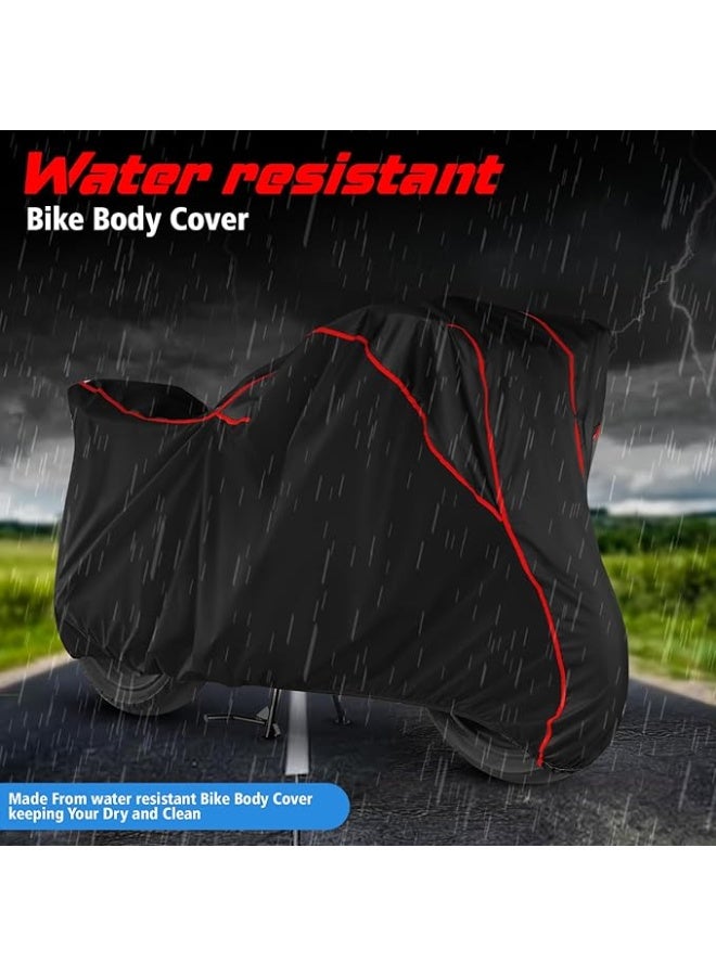 Water Resistant Bike Cover Dustproof UV Protection Bike Body Cover for Suzuki Gixxer SF All-Weather Protection with Red Piping - Black - Image 3
